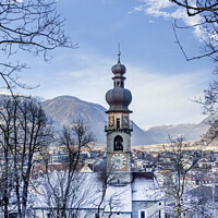 Buy canvas prints of Winter impression from Bruneck with St. Katherine’s Church by Melanie Viola