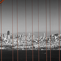 Buy canvas prints of Golden Gate Bridge Panoramic Downtown View by Melanie Viola
