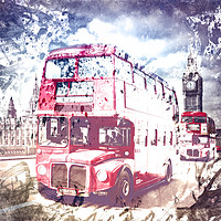 Buy canvas prints of City-Art LONDON Red Buses on Westminster Bridge by Melanie Viola