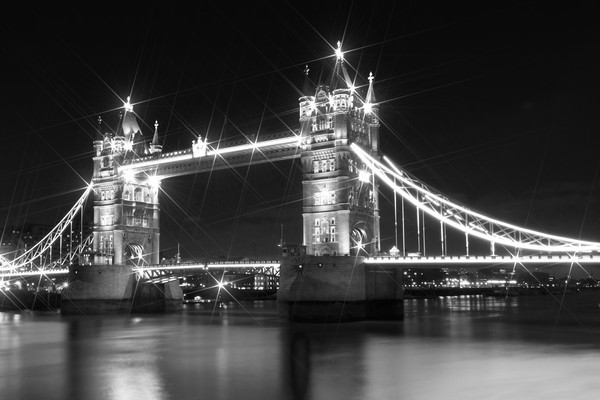 Tower Bridge at Night | black and white Picture Board by Melanie Viola