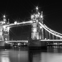 Buy canvas prints of Tower Bridge at Night | black and white by Melanie Viola