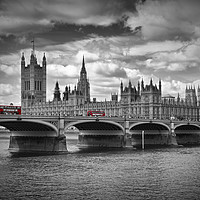 Buy canvas prints of LONDON Houses of Parliament and Red Buses by Melanie Viola