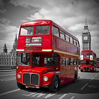 Buy canvas prints of LONDON Red Buses on Westminster Bridge by Melanie Viola
