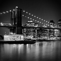 Buy canvas prints of Night Skyline MANHATTAN Brooklyn Bridge bw by Melanie Viola