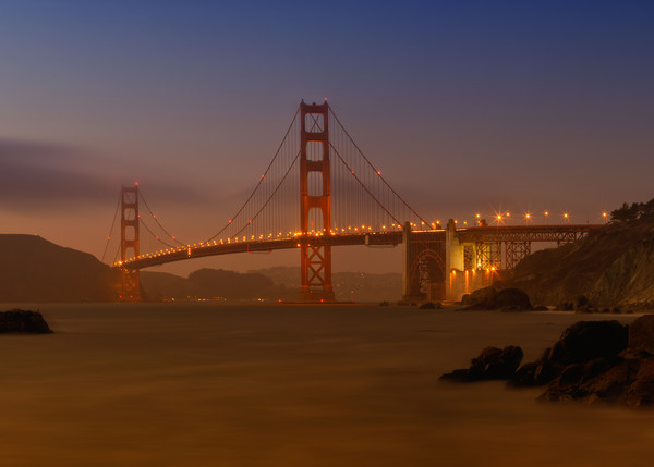 Golden Gate Bridge at Sunset Picture Board by Melanie Viola