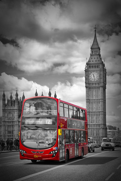 LONDON Houses Of Parliament And Red Bus Picture Board by Melanie Viola