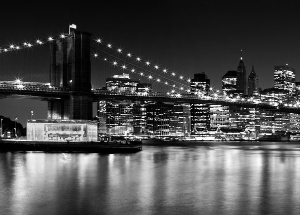 Night Skyline MANHATTAN Brooklyn Bridge Picture Board by Melanie Viola