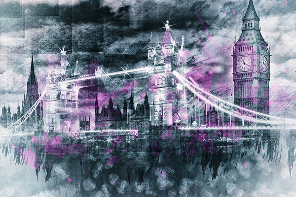 Modern-Art LONDON Tower Bridge & Big Ben Composing Picture Board by Melanie Viola