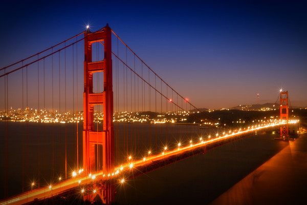 Evening Cityscape of Golden Gate Bridge  Picture Board by Melanie Viola