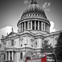 Buy canvas prints of LONDON St. Paul’s Cathedral & Red Bus by Melanie Viola