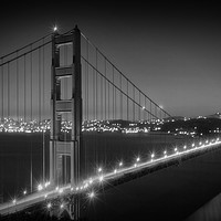 Buy canvas prints of Evening Cityscape of Golden Gate Bridge Monochrome by Melanie Viola