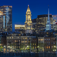 Buy canvas prints of BOSTON Evening Skyline of North End & Financial Di by Melanie Viola