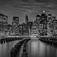 Buy canvas prints of MANHATTAN SKYLINE Evening Atmosphere | Monochrome by Melanie Viola