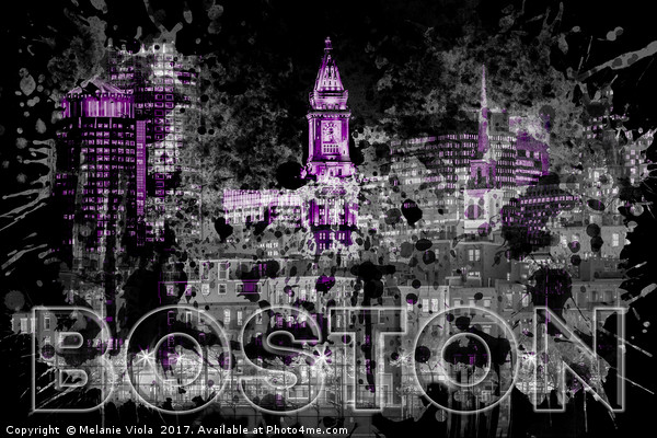 Pop Art BOSTON Skyline | purple Picture Board by Melanie Viola
