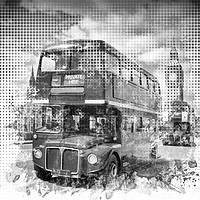 Buy canvas prints of Graphic Art LONDON WESTMINSTER Buses | Monochrome by Melanie Viola