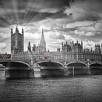 Buy canvas prints of LONDON Westminster Bridge and red buses by Melanie Viola