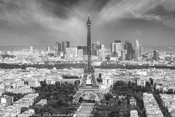 Paris Skyline | Monochrome Panorama Picture Board by Melanie Viola