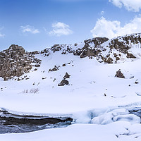 Buy canvas prints of ICELAND Oxarárfoss in winter | Panorama by Melanie Viola
