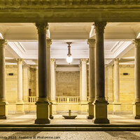Buy canvas prints of KARLOVY VARY Mill Colonnade with Prince Wenceslas hot spring at Night by Melanie Viola