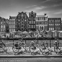 Buy canvas prints of AMSTERDAM Singel Canal with Flower Market | monochrome by Melanie Viola