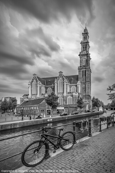 AMSTERDAM Westerkerk and Prinsengracht | monochrome Picture Board by Melanie Viola