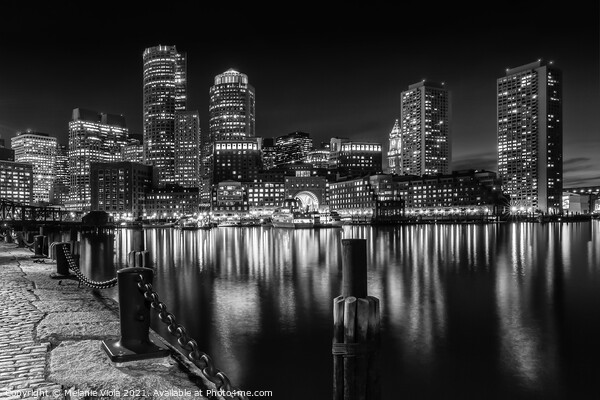 BOSTON Fan Pier Park & Skyline at night | monochro Picture Board by Melanie Viola