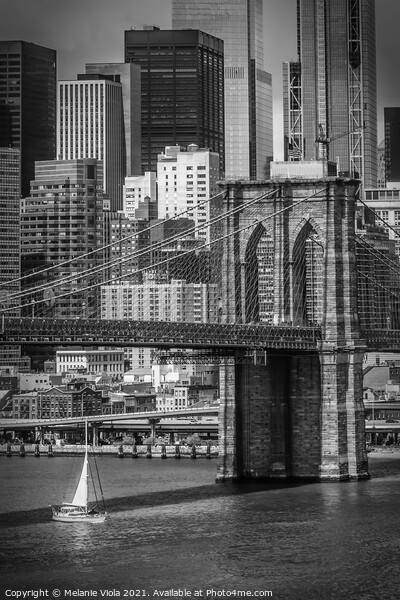 NEW YORK CITY Brooklyn Bridge & Lower Manhattan | monochrome Picture Board by Melanie Viola