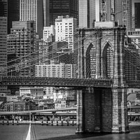 Buy canvas prints of NEW YORK CITY Brooklyn Bridge & Lower Manhattan | monochrome by Melanie Viola