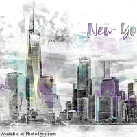 Buy canvas prints of Modern Art NYC Manhattan Skyline | jazzy watercolor splashes by Melanie Viola