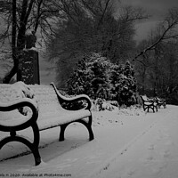Buy canvas prints of Snowy benches  by Angela H