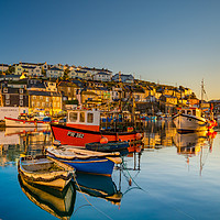 Buy canvas prints of Golden dawn Mevagissey by Michael Brookes