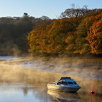 Buy canvas prints of Autumn dawn mooring Coombe by Michael Brookes
