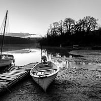 Buy canvas prints of Saint Clement moorings at low tide in monochrome by Michael Brookes