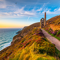 Buy canvas prints of Paraglider over Towanroath mine shaft Wheal Coates by Michael Brookes