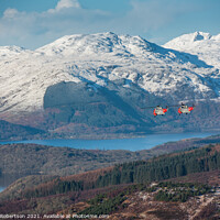 Buy canvas prints of Two Sea Kings flying low over Loch Lomond by George Robertson