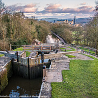 Buy canvas prints of Five Rise Locks at the canal in Bingley by George Robertson