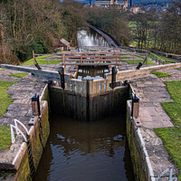 Buy canvas prints of Evening light at Five Rise Locks in Bingley by George Robertson