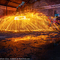 Buy canvas prints of Showers of hot glowing sparks from spinning steel  by George Robertson