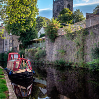 Buy canvas prints of Narrowboat on the canal at Skipton by George Robertson