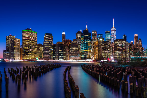 The New York City Skyline at night from DUMBO Broo Picture Board by George Robertson