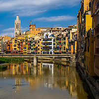 Buy canvas prints of Riverside houses in Girona's Old quarter by George Robertson