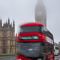 Buy canvas prints of London Bus crosssing Westminster Bridge on a foggy by George Robertson