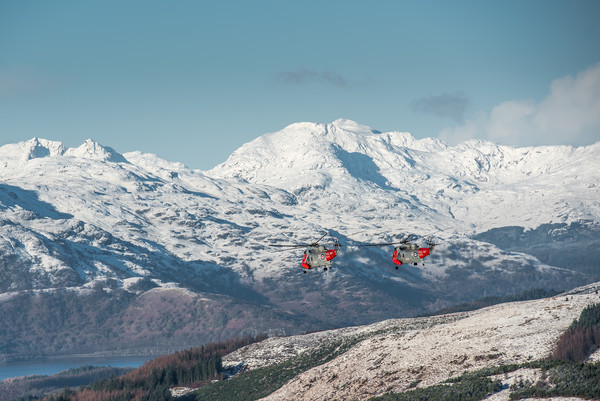 Two Royal Navy Rescue Helicopters at Loch Lomond o Picture Board by George Robertson