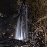 Buy canvas prints of Caver in Gaping Gill Cavern by George Robertson