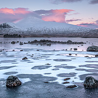 Buy canvas prints of First light on a frozen Lochan na h-achlaise  by George Robertson