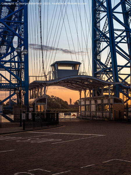 Middlesbrough Transporter Bridge Gondola at sunrise Picture Board by George Robertson