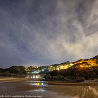 Buy canvas prints of Outdoor Caswell Bay on Gower in Wales at Night by Dan Santillo
