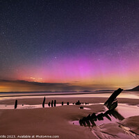 Buy canvas prints of Northern Lights over Rhossili Bay, Gower by Dan Santillo