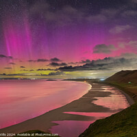 Buy canvas prints of Aurora Borealis at Rhossili Bay, Gower, Wales by Dan Santillo