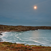 Buy canvas prints of The Moon over Fall Bay, Gower by Dan Santillo